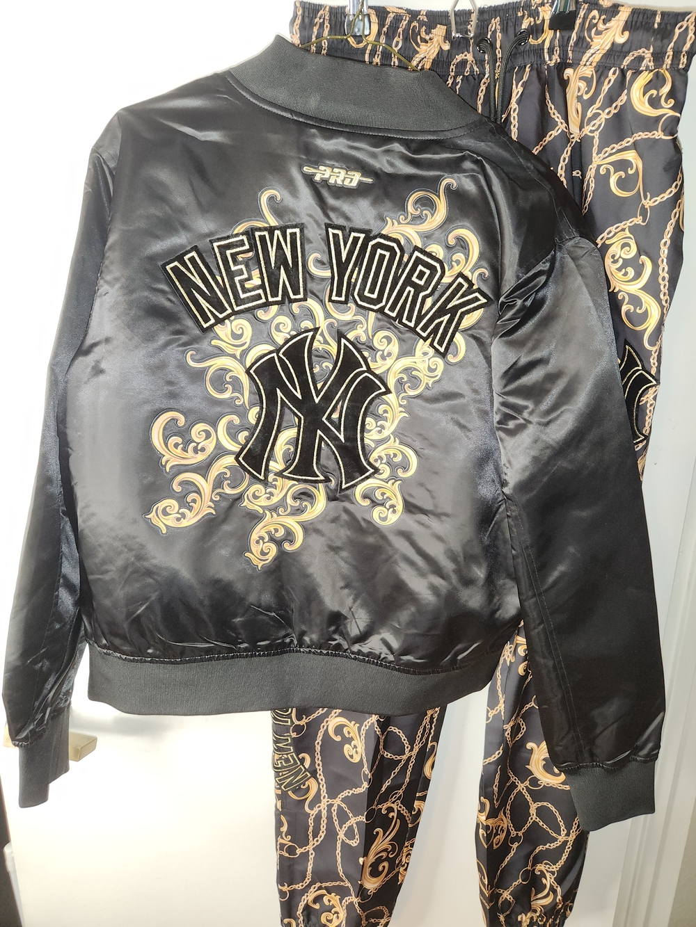 Embroidered Black & Gold New York Bomber Jacket & Pants
